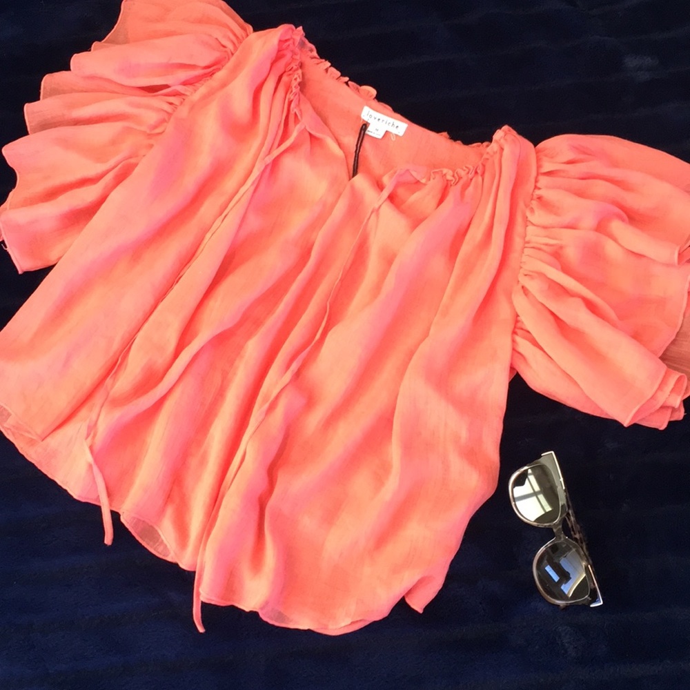 NWT loveriche Coral Flutter Sleeve Top Tie Front - Picture 16 of 16
